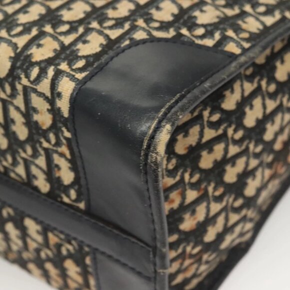 Christian Dior Trotter Canvas Hand Bag Navy Gold Auth 126103 - Picture 4 of 16